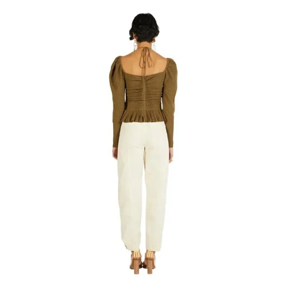 💕ULLA JOHNSON💕 Leland Pointelle Knit Top ~ Khaki Medium
